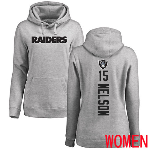 Oakland Raiders Ash Women J  J  Nelson Backer NFL Football #15 Pullover Hoodie Sweatshirts